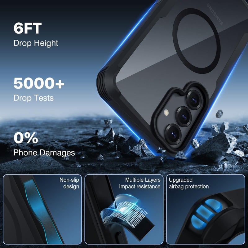 CENHUFO Magnetic Privacy for Samsung Galaxy S25 Case, Full Body Phone Case with Built-in 9H Tempered Glass Privacy Screen Protector and Camera Lens Cover, Shockproof Protective Clear Bumper -Black - Image 4