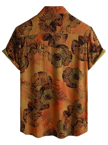 JOTOOK Mens Hawaiian Shirt Short Sleeve Button Down Tropical Shirts Casual Floral Summer Beach Shirt X-Large Gold - Image 2