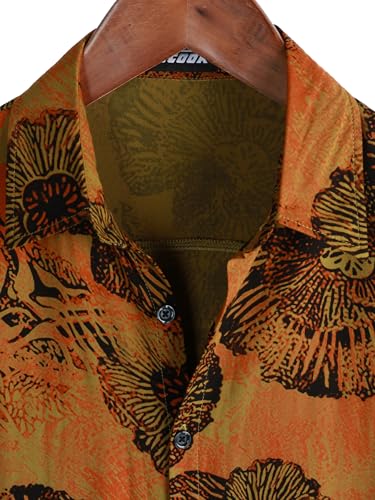 JOTOOK Mens Hawaiian Shirt Short Sleeve Button Down Tropical Shirts Casual Floral Summer Beach Shirt X-Large Gold - Image 3