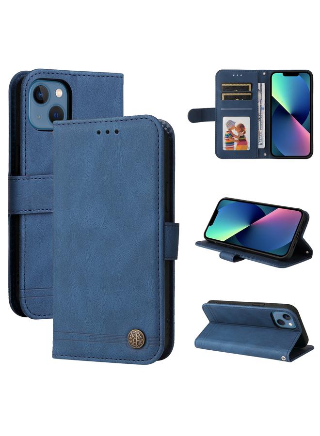 S-TOP Case For iPhone 13 mini Skin Feel Life Tree Metal Button Horizontal Flip Leather Case with Holder & Card Slot & Wallet & Photo Frame & Strap - Image 1