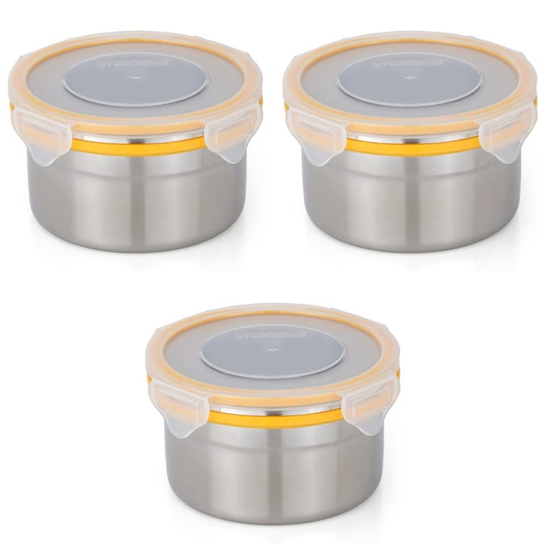 STEELLOCK Stainless Steel ContainerDabba with 4 Side Clip Lock see through Lid for Office School UseFood GradeAir TightEasy to CarryLeak Proof SL13023pcs X 550 ml Yellow - Image 1