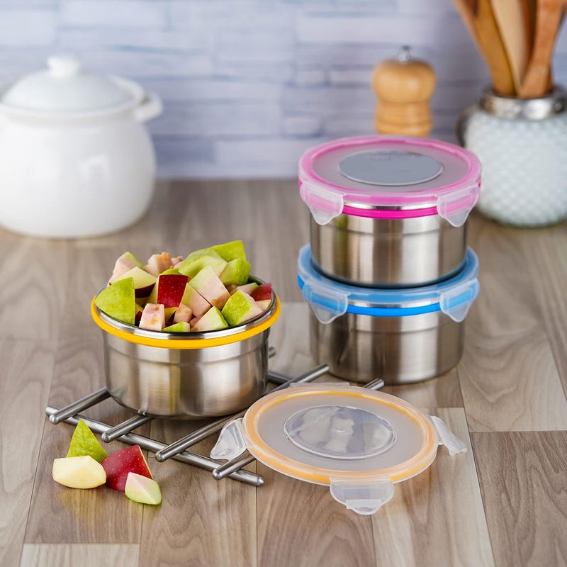 STEELLOCK Stainless Steel ContainerDabba with 4 Side Clip Lock see through Lid for Office School UseFood GradeAir TightEasy to CarryLeak Proof SL13023pcs X 550 ml Yellow - Image 5