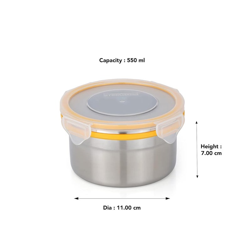 STEELLOCK Stainless Steel ContainerDabba with 4 Side Clip Lock see through Lid for Office School UseFood GradeAir TightEasy to CarryLeak Proof SL13023pcs X 550 ml Yellow - Image 3