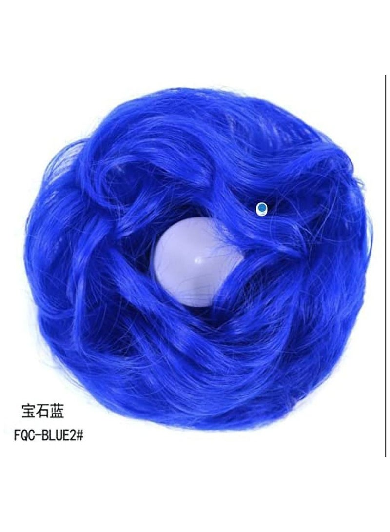 إستيل MessyBun Scrunchie مع وصلات شعر على شكل ذيل حصان مطاطي مرن أوبدو Chignon دونات على شكل ذيل حصان شعر صناعي مجعد للنساء (لا أزرق 2) - Image 2