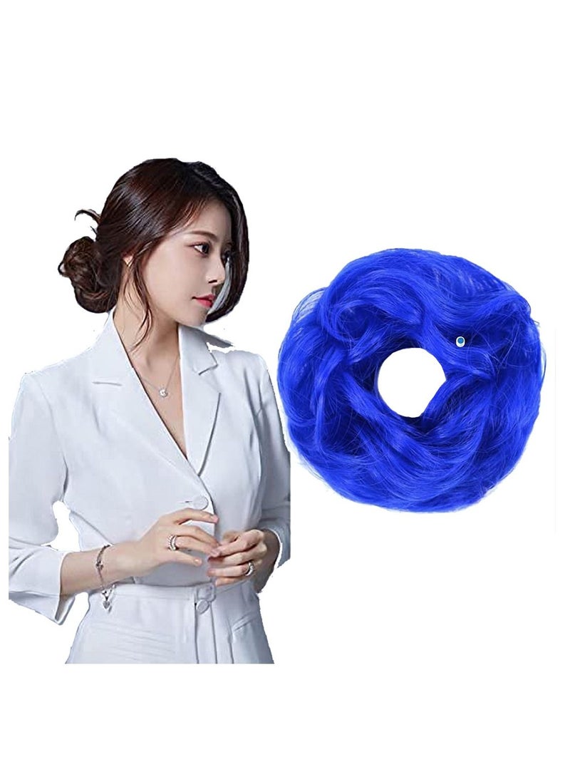 إستيل MessyBun Scrunchie مع وصلات شعر على شكل ذيل حصان مطاطي مرن أوبدو Chignon دونات على شكل ذيل حصان شعر صناعي مجعد للنساء (لا أزرق 2) - Image 1