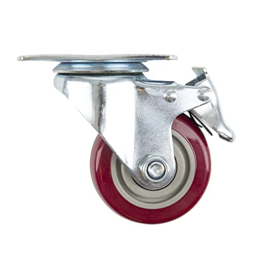 Houseables Caster Wheels, 4 Locking Castors, 3 Inch, Red, Heavy Duty, 1000 LB Total Capacity, Metal Swivel Brake Casters, Locking, Rubber Wheel, Castor Set, for Furniture, Dolly, Carts - Image 1
