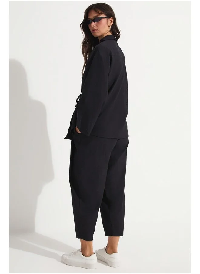 JUNE June Viscose Blend Blouse Trouser Set Black