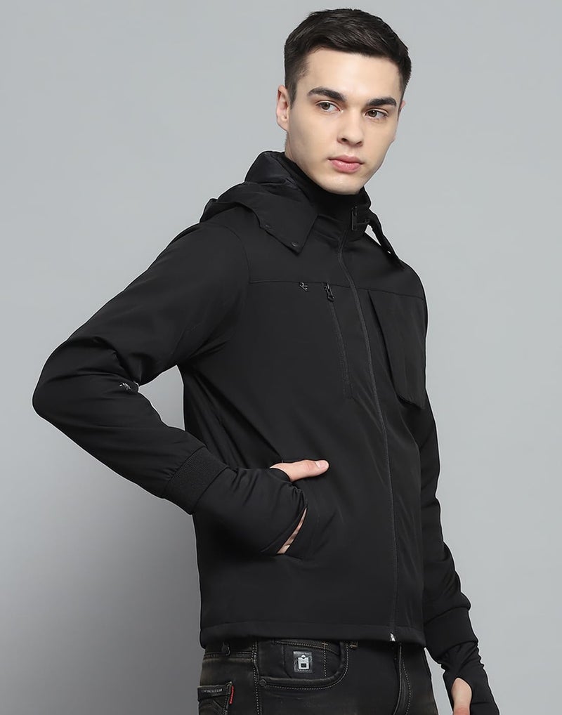 Monte Carlo Mens Solid Black Detachable Hood Full Sleeve Jacket - Image 4