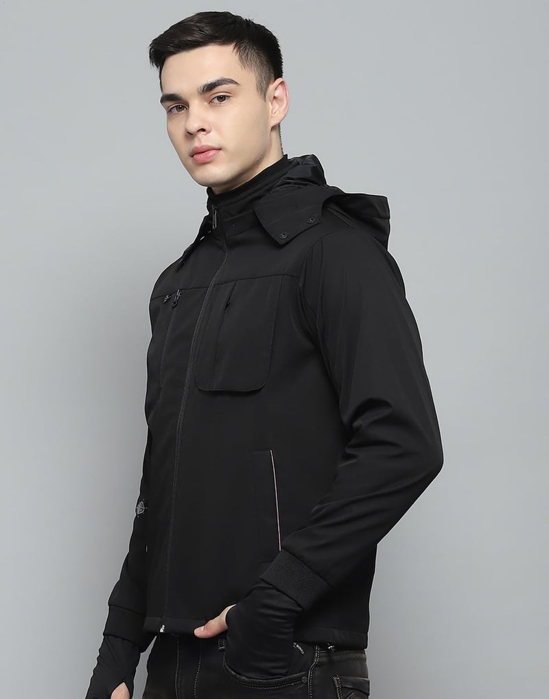 Monte Carlo Mens Solid Black Detachable Hood Full Sleeve Jacket - Image 3