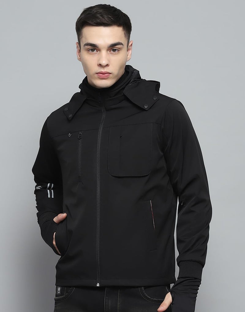 Monte Carlo Mens Solid Black Detachable Hood Full Sleeve Jacket - Image 2