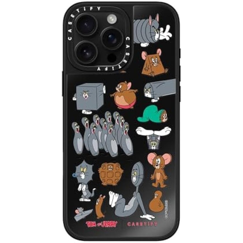 Casetify Mirror Case for iPhone 16 Pro Max 【Tom and Jerry Colab/Reflective / 4.9ft Drop Protection/Compatible with Magsafe】 - Pattern Sticker - Black on Black - Image 1