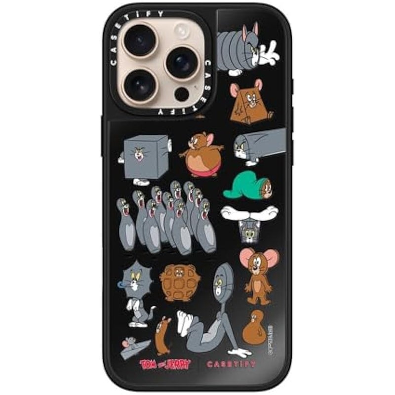 Casetify Mirror Case for iPhone 16 Pro Max 【Tom and Jerry Colab/Reflective / 4.9ft Drop Protection/Compatible with Magsafe】 - Pattern Sticker - Black on Black - Image 3