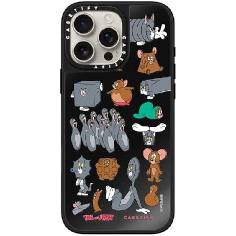 Casetify Mirror Case for iPhone 16 Pro Max 【Tom and Jerry Colab/Reflective / 4.9ft Drop Protection/Compatible with Magsafe】 - Pattern Sticker - Black on Black - Image 2