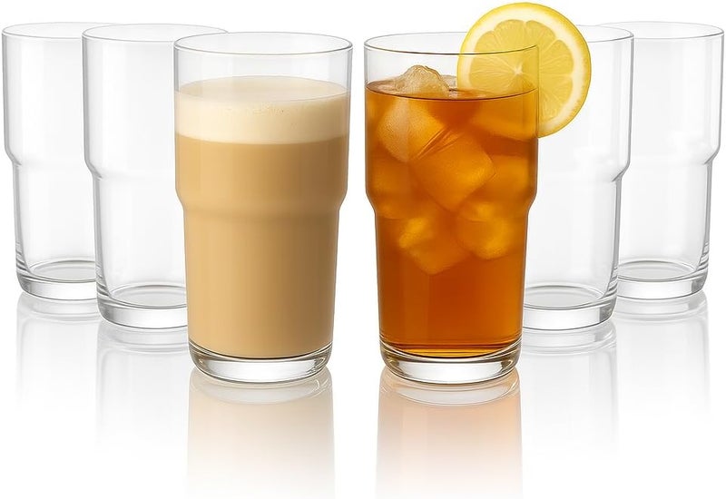 LEMONSODA Stackable Iced Coffee Glasses Set of 6, 48-15 and 21oz Drinking Glasses for Lattes, Tea, Coffee, and Water (21oz, Set of 6) - Image 1