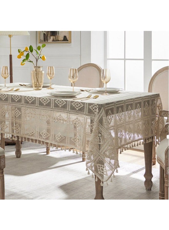 مفرش طاولة دانتيل، غطاء طاولة قابل للغسل لتناول الطعام، مقاوم للغبار والتجاعيد، مناسب للمطاعم والمطابخ المنزلية والحفلات والنزهات الداخلية والخارجية، مقاس 140×200 سم - Image 1
