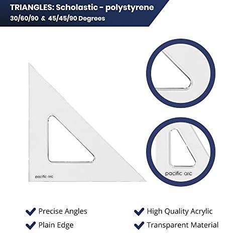 Pacific Arc's Scholastic Triangle - 4 inch - Clear - 45/90 Angle - Plain Edge - Polystyrene - Technical Drawing Tools, Drafting, Architect and Engineering. - Image 4