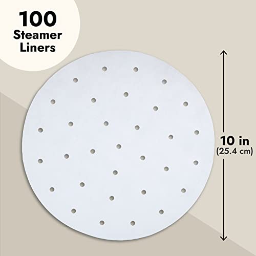 Juvale Disposable Air Fryer Liners - 10-Inch Round White 100-Pack - Perforated Parchment Paper Sheets for Dumplings, Buns & Dim Sum - Steamer Basket Liners & Air Fryer Accessories - Image 4