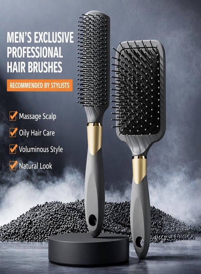 Hexwell فرشاة ومشط شعر هيكسويل للنساء والرجال - قطعتان من فرشاة الشعر العريضة الرمادية لفك تشابك الشعر، مثالية للشعر الطويل والكثيف والمجعد، للاستخدام الرطب والجاف | لمسة نهائية ناعمة ولامعة - Image 2