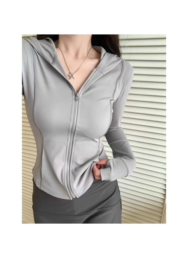 VUELO Ice Silk Slim-fit Sun Protection Clothing For Women Summer Pink Yoga Sportswear Waist-tight Top Coat New Coat - Image 4