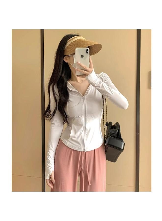 VUELO Ice Silk Slim-fit Sun Protection Clothing For Women Summer Pink Yoga Sportswear Waist-tight Top Coat New Coat - Image 1