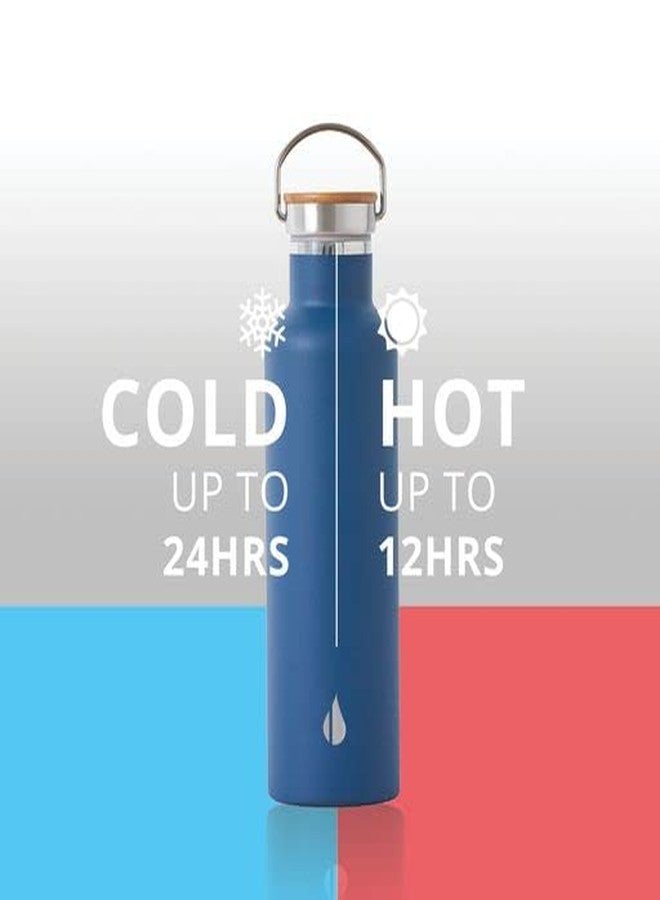 إليمنتال زجاجة مياه إليمينتال كلاسيك من الفولاذ المقاوم للصدأ - زجاجة مياه معزولة بجدار مزدوج مانعة للتسرب سعة 25 أونصة، مثالية للسفر، والنادي الرياضي، والرياضة، والترطيب - زجاجات مياه ترمس بغطاء من الخيزران - أزرق داكن - Image 5