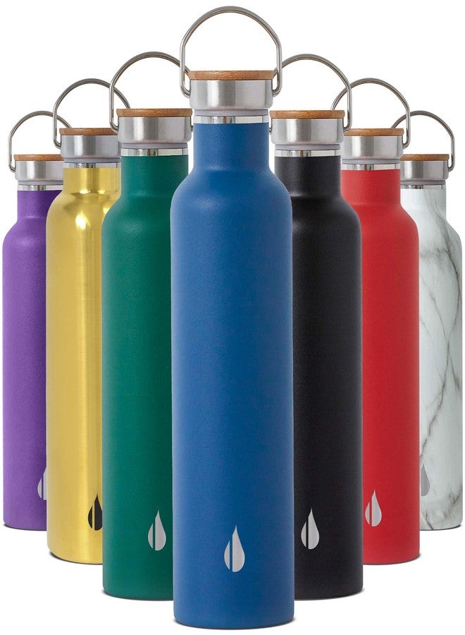 إليمنتال زجاجة مياه إليمينتال كلاسيك من الفولاذ المقاوم للصدأ - زجاجة مياه معزولة بجدار مزدوج مانعة للتسرب سعة 25 أونصة، مثالية للسفر، والنادي الرياضي، والرياضة، والترطيب - زجاجات مياه ترمس بغطاء من الخيزران - أزرق داكن - Image 1