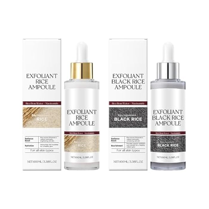 OUKPANE 2 Pcs Black and White Rice Exfoliant Ampoule, Rice Ampoule Duo Exfoliating Solution,Soft Exfoliating Face and Body Scrub Dead Skin Cells Remover for All Skin Types. (Black and White) - Image 1