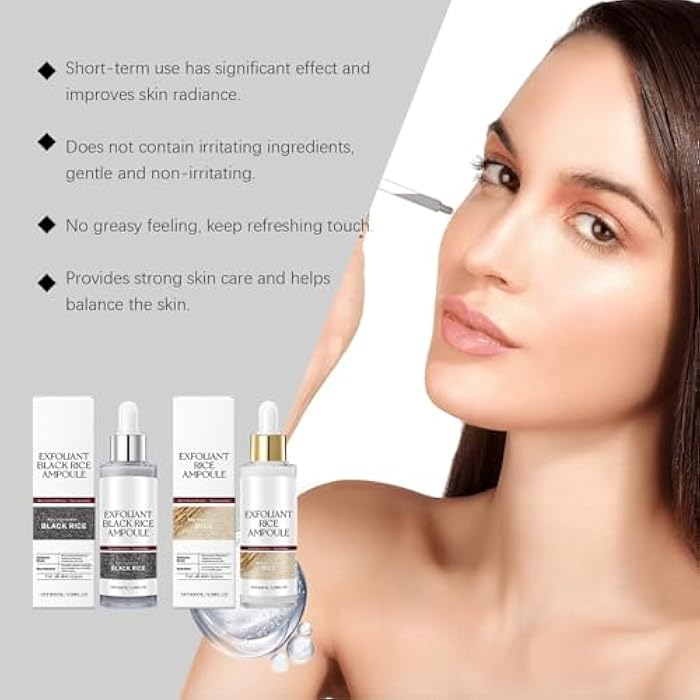 OUKPANE 2 Pcs Black and White Rice Exfoliant Ampoule, Rice Ampoule Duo Exfoliating Solution,Soft Exfoliating Face and Body Scrub Dead Skin Cells Remover for All Skin Types. (Black and White) - Image 2