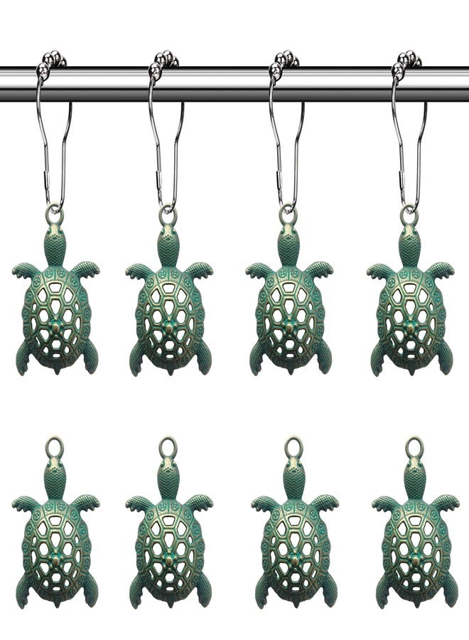 Aimoye Green Sea Turtle Shower Curtain Hooks, Silver Shower Curtain Rings Beach Shower Hooks for Shower Curtain Liner Tropical Ocean Shower Curtain Hangers, Decorative Bathroom Decor Accessory - Image 1