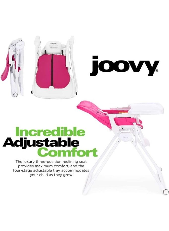 Joovy Nook Nb High Chair, Reclinable Seat, Compact Fold, Swing Open Tray, Pinkcrush (2206) - Image 3