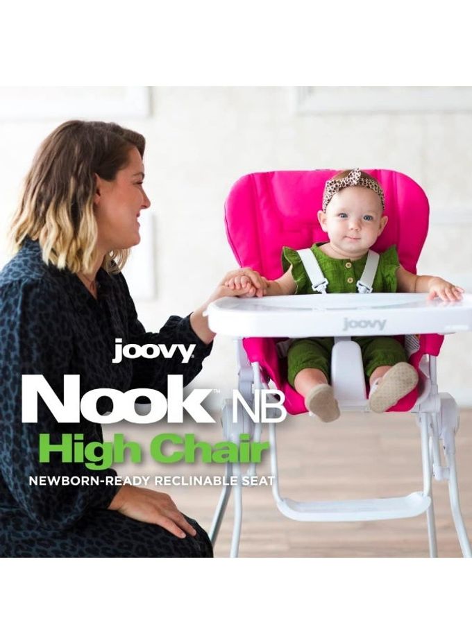 Joovy Nook Nb High Chair, Reclinable Seat, Compact Fold, Swing Open Tray, Pinkcrush (2206) - Image 2