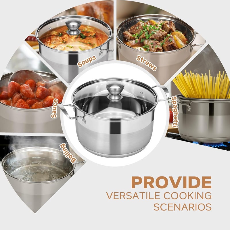 Ohtomber 5 Quart Dutch Pot - Stainless Steel Stock Cooking Induction Pot with Lid for Pasta, Soup, Spaghetti, Nonstick Thick Base Stockpot, Kitchen Cookware for Stew, Simmer, Boiling - Image 3