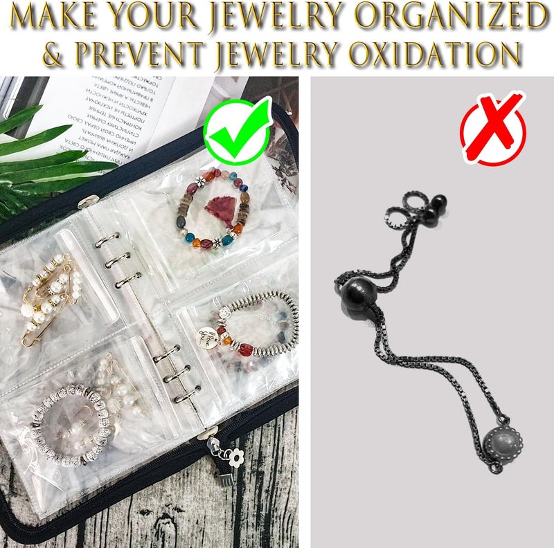 LingLingo Bracelet Holder Travel Jewelry Organizer Case Transparent Jewelry Storage Book for Earring Necklace Ring with Small Clear Zippered Pouch - Image 3