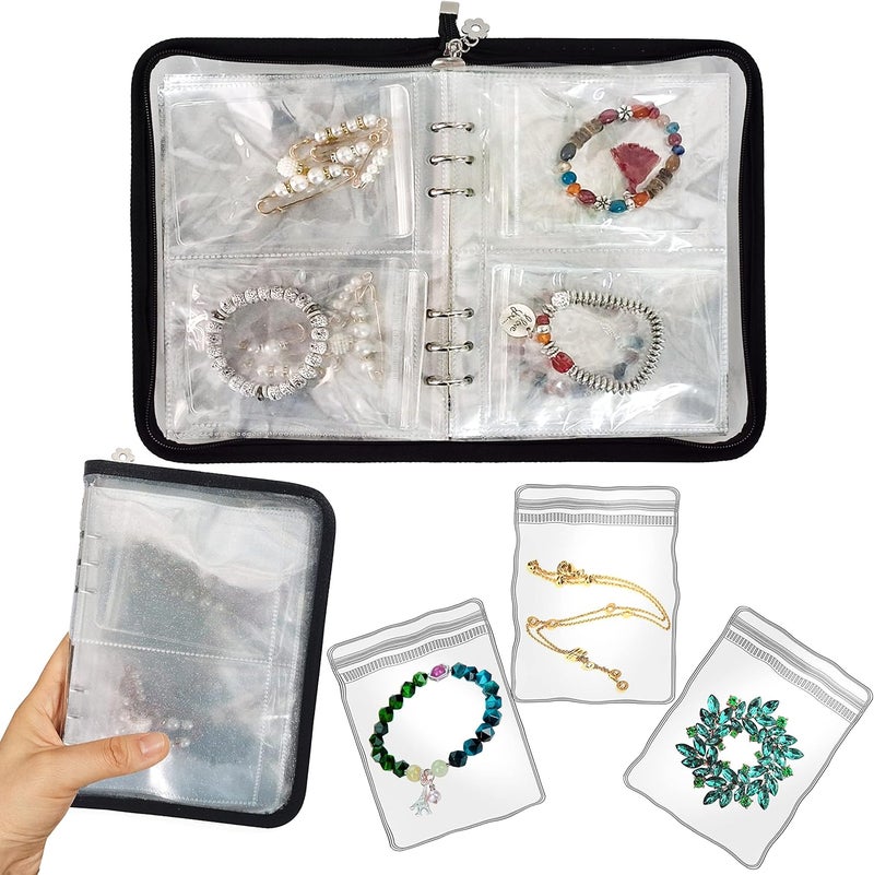 LingLingo Bracelet Holder Travel Jewelry Organizer Case Transparent Jewelry Storage Book for Earring Necklace Ring with Small Clear Zippered Pouch - Image 1