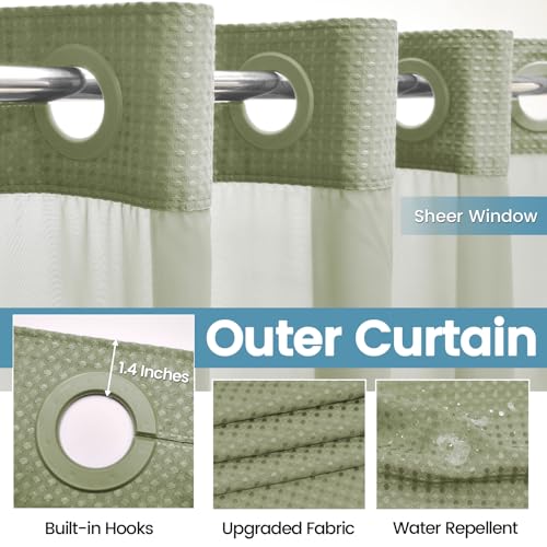 EUTXL Sage Green Hotel Shower Curtain - 230GSM Waffle Textured Heavy Duty Thick Fabric Shower Curtains for Bathroom,71W x 74H - Image 5