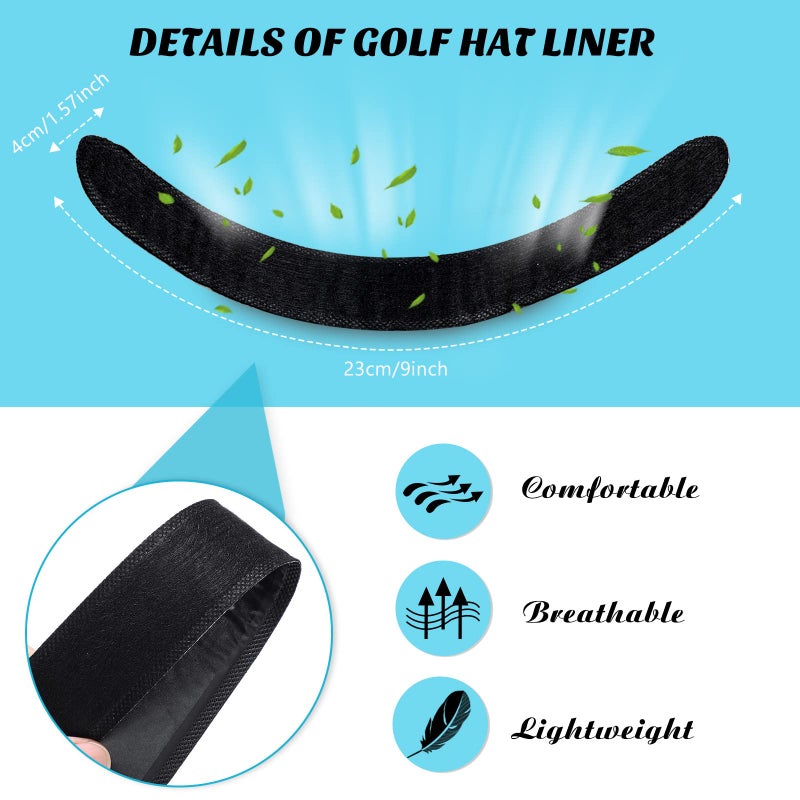 Gejoy Hat Sweat Liner Sweat Protector Disposable Cap Sweatband Shields Absorbing Pad for Women Men Golf Baseball Cap Hard Hat(Black,50 Pieces) - Image 2