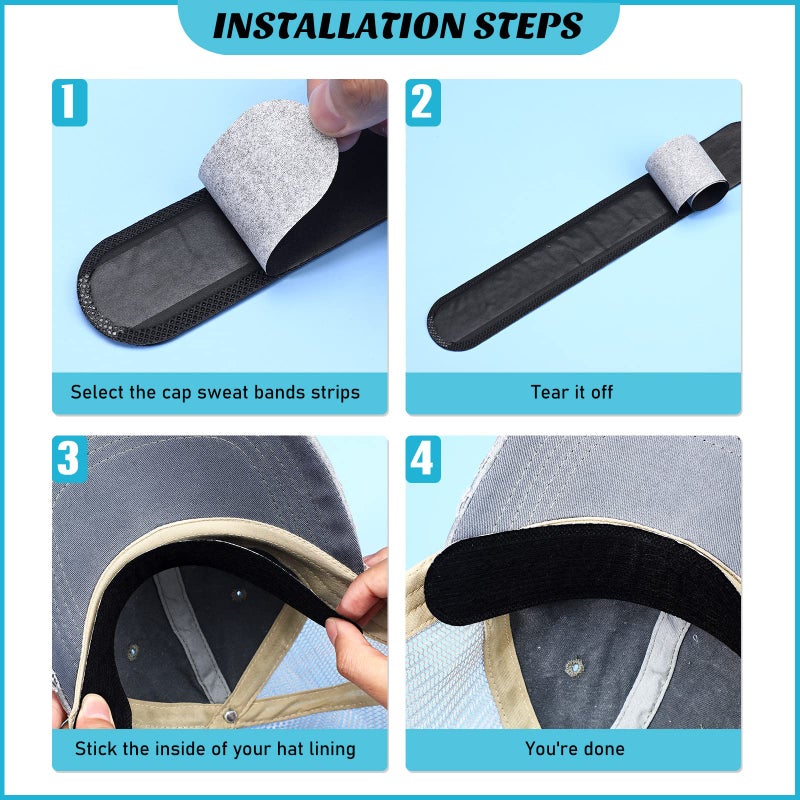 Gejoy Hat Sweat Liner Sweat Protector Disposable Cap Sweatband Shields Absorbing Pad for Women Men Golf Baseball Cap Hard Hat(Black,50 Pieces) - Image 4