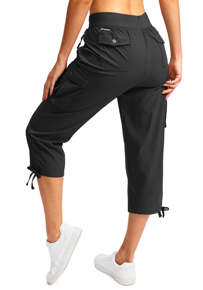 Soothfeel Women's Cargo Capris Pants with 6 Pockets Lightweight Quick Dry Travel Hiking Summer Pants for Women Casual (Black, M) - Image 2