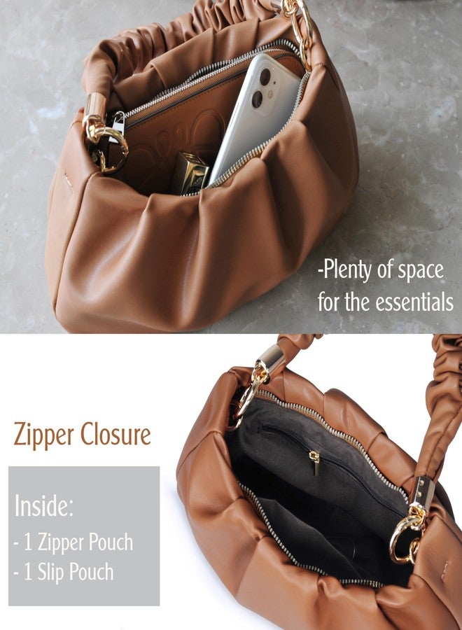 Hoxis Cloud Pouch Bag Women Shoulder Handbag Soft Vegan Leather Vintage Hobo Chain Cross body Bag (Camel) - Image 5