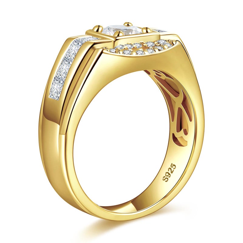 LOIPURI Mens Moissanite Wedding Ring, 0.8CT Round Cut D Color VVS1, 925 Sterling Silver Promise Band, 14K Gold Plated, Engagement & Anniversary Jewelry Gift for Him, Size 10 - Image 2