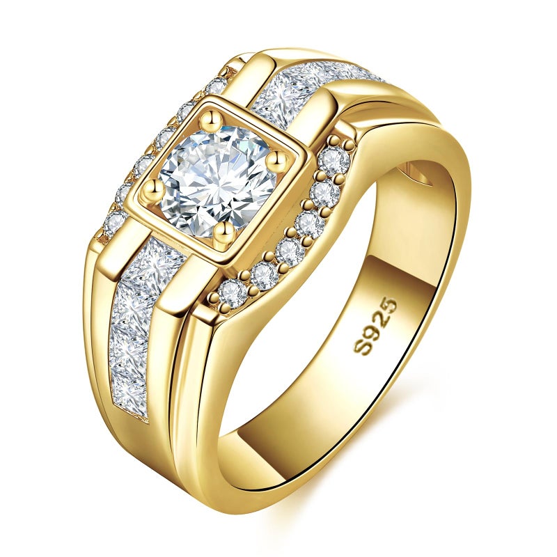 LOIPURI Mens Moissanite Wedding Ring, 0.8CT Round Cut D Color VVS1, 925 Sterling Silver Promise Band, 14K Gold Plated, Engagement & Anniversary Jewelry Gift for Him, Size 10 - Image 1