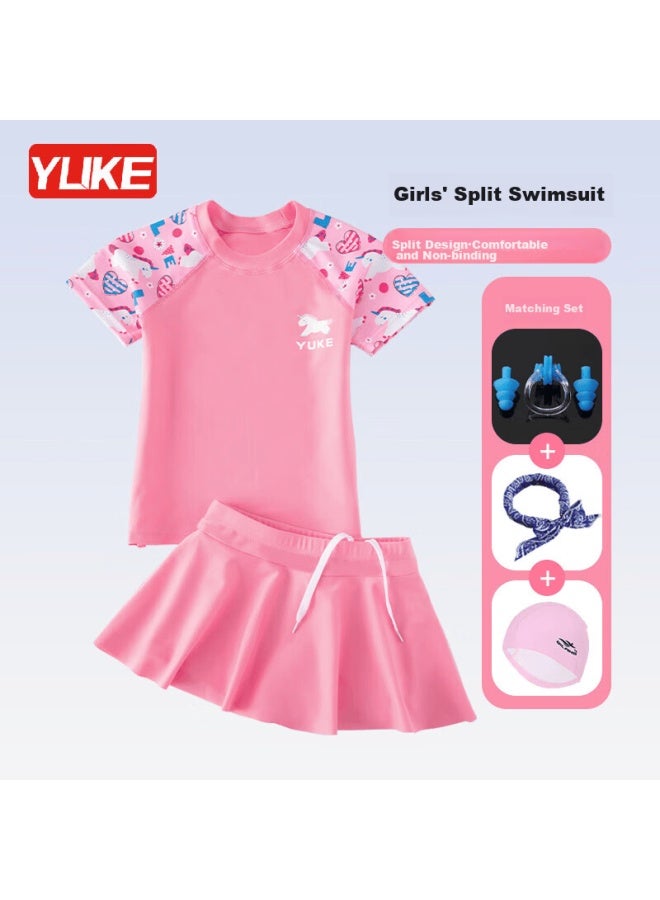 Yuke Children's Swimsuit For Girls, Big Kids Swimwear Set , Skirt Style, 2XL - Image 1