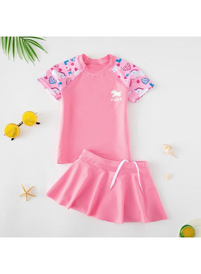 Yuke Children's Swimsuit For Girls, Big Kids Swimwear Set , Skirt Style, 2XL - Image 5