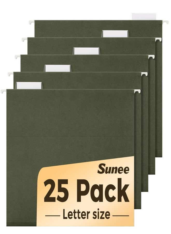 SUNEE Hanging File Folders, 25 Pack Reinforced Hang Folders Letter Size, Adjustable 1/5-Cut Tabs, Designed for Bulky Files, Filing Cabinet, Standard Green - Image 1