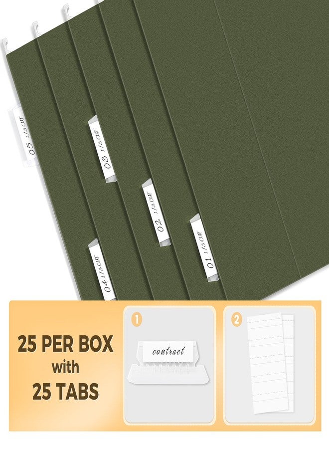 SUNEE Hanging File Folders, 25 Pack Reinforced Hang Folders Letter Size, Adjustable 1/5-Cut Tabs, Designed for Bulky Files, Filing Cabinet, Standard Green - Image 3