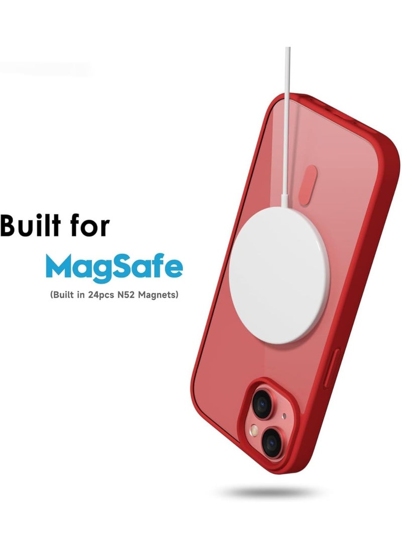 أكاليكس جراب مغناطيسي شفاف لهاتف آيفون 15 [مقاوم للصدمات ونحيف] غطاء خلفي صلب شفاف مع حماية عالية الجودة | أحمر - Image 2