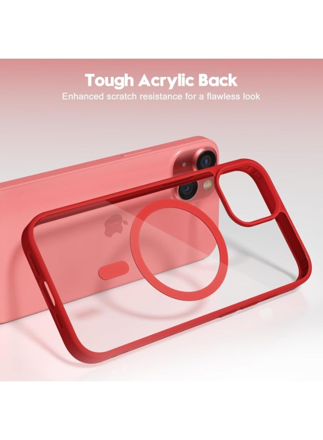 أكاليكس جراب مغناطيسي شفاف لهاتف آيفون 15 [مقاوم للصدمات ونحيف] غطاء خلفي صلب شفاف مع حماية عالية الجودة | أحمر - Image 4