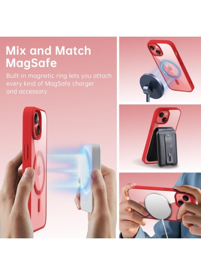 أكاليكس جراب مغناطيسي شفاف لهاتف آيفون 15 [مقاوم للصدمات ونحيف] غطاء خلفي صلب شفاف مع حماية عالية الجودة | أحمر - Image 3