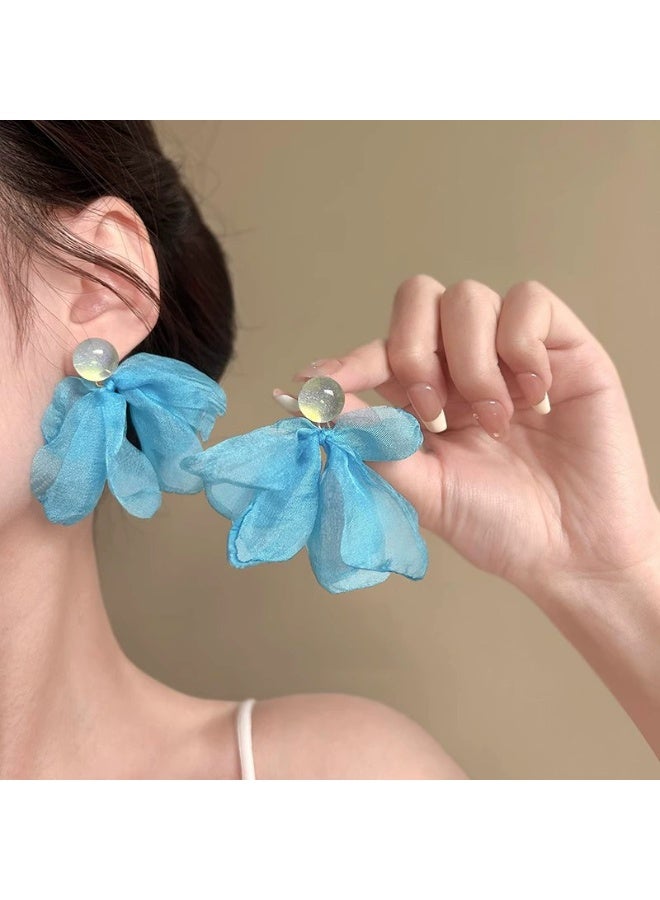 Goolsky Ethereal Chiffon Flower Earrings for Women – New Bestseller Elegant Studs, Chic Seaside Vacation Vibes, Soft Chiffon Flowers Hypoallergenic Posts, Beach Vacation Summer Daily Wear - Image 3