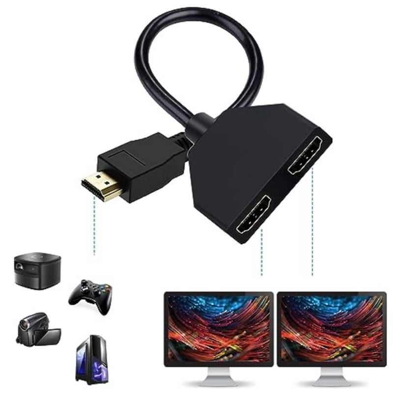 YelaJoy HDMI Splitter 1x2 Male to 2 Female Adapter Cable - 1080P Full HD 1 to 2 Way Splitter for Simultaneous Video and Audio on Dual Monitors or TVs, Plug and Play, Wide Compatibility - Image 1